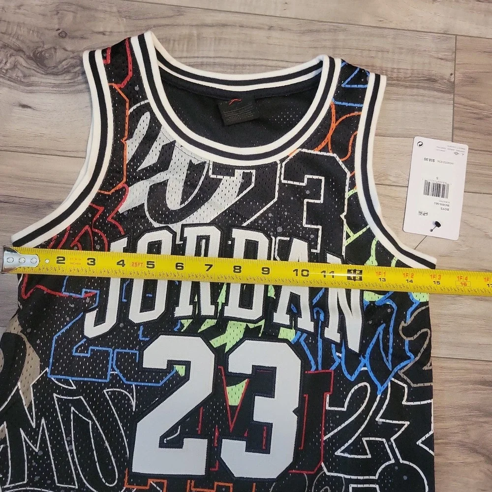 Michael Jordan #23 Jersey Boys Small Stitched‎ Black AOP Graphic Logo NEW